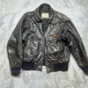 Vintage Gino Leathers Jacket Mens M Brown Harley Davidson *MISSING ZIPPER/HOLES